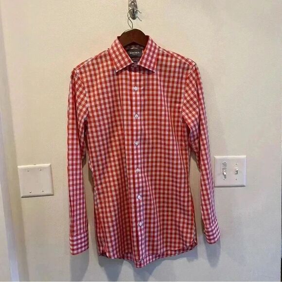 Bonobos wrinkle free tailored slim fit button down Shirt in red plaid 15/34 - Picture 1 of 8